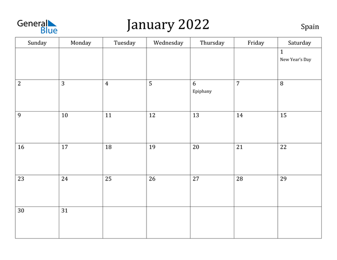 january 2022 calendar spain