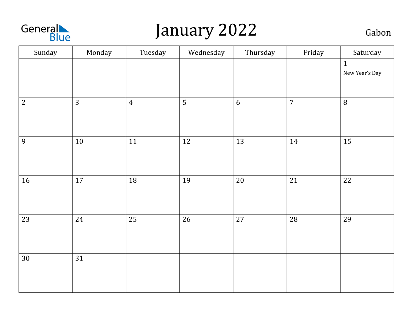 january 2022 calendar gabon