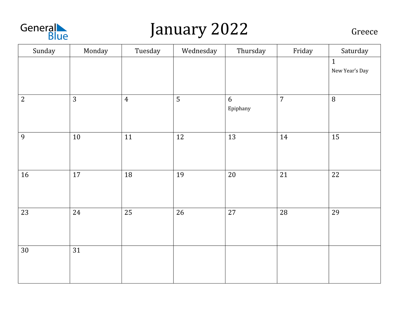 january 2022 calendar greece