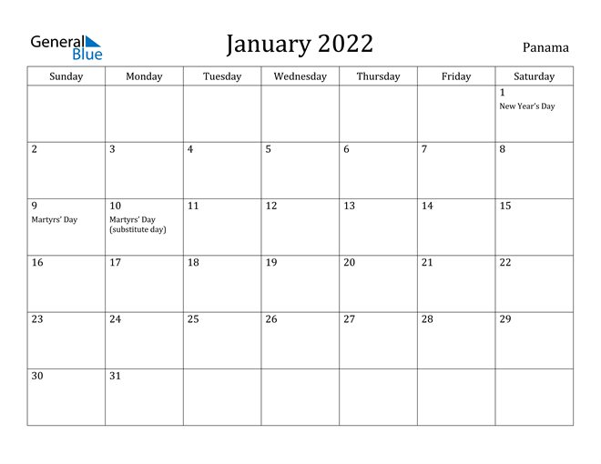 January 2022 Calendar Panama