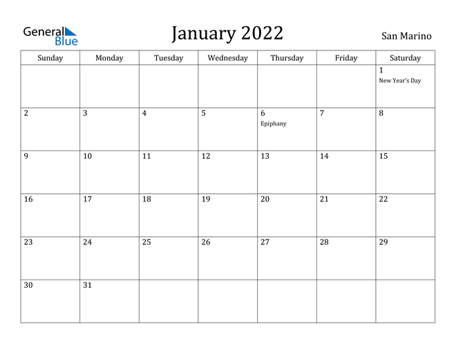 January 2022 Calendar San Marino