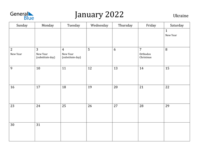 Ua Calendar 2022 Ukraine January 2022 Calendar With Holidays