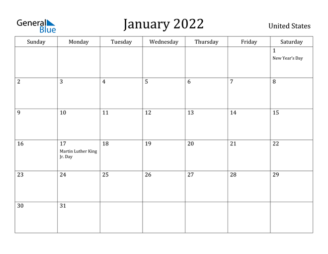 united states january 2022 calendar with holidays
