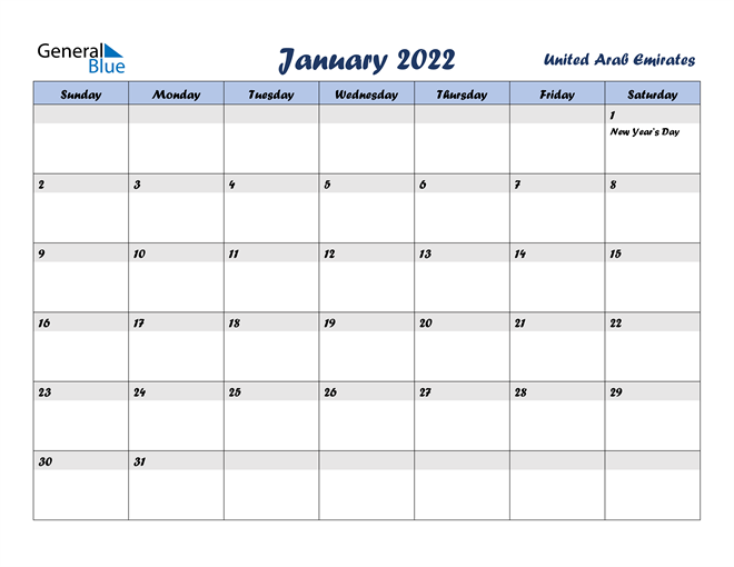Gcc Calendar 2022 United Arab Emirates January 2022 Calendar With Holidays