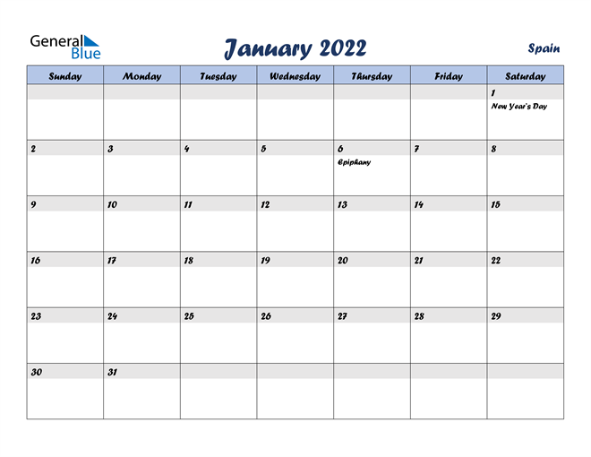 January 2022  Calendar  Spain