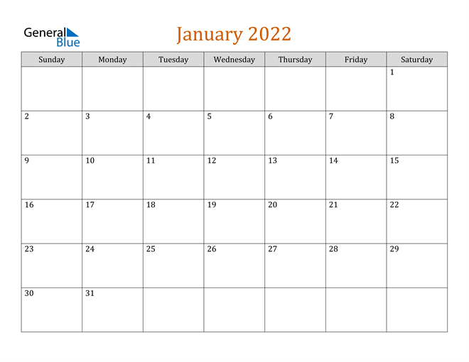  Editable January 2022 Calendar 