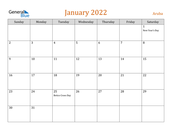 January 2022 Holiday Calendar