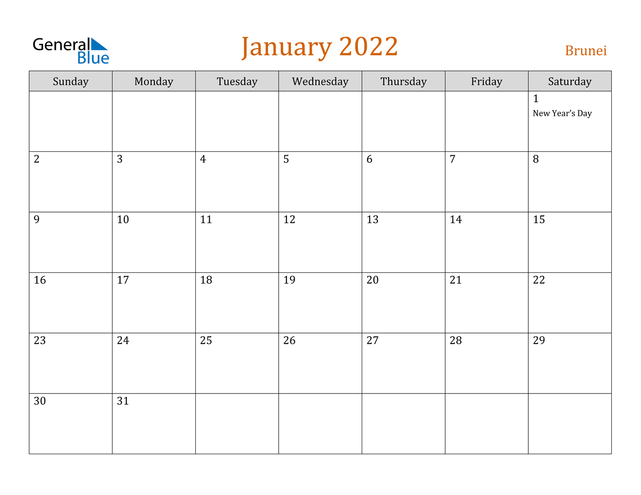 january 2022 calendar brunei