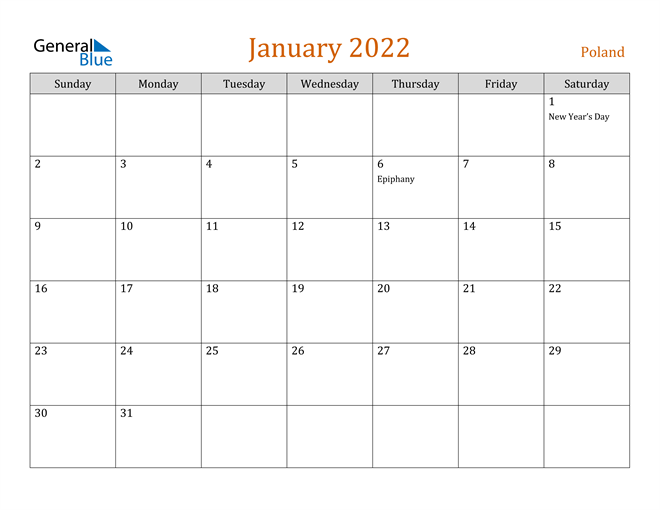 January 2022 Calendar - Poland