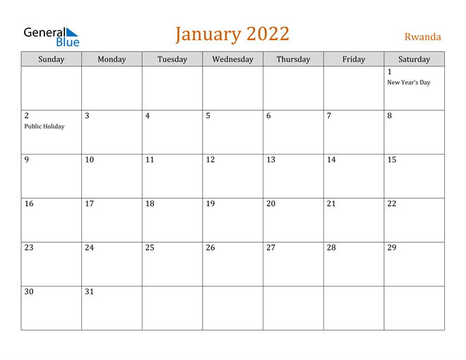 January 2022 Holiday Calendar