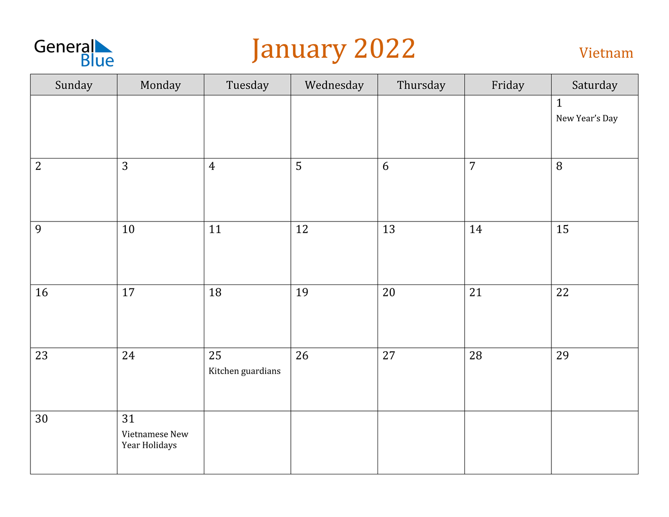 january 2022 calendar vietnam