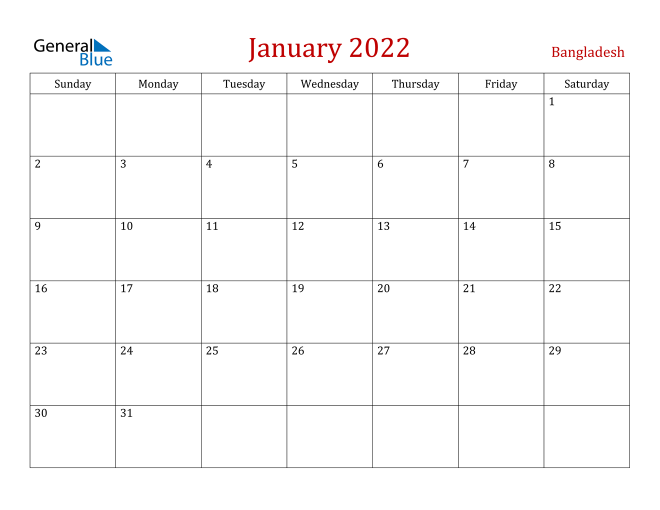 january 2022 calendar bangladesh