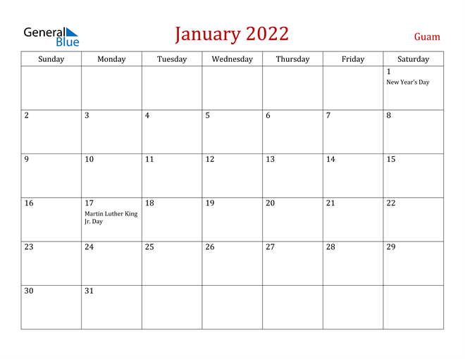 Guam January 2022 Calendar