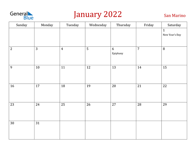 San Marino January 2022 Calendar
