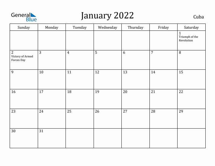 January 2022 Calendar Cuba