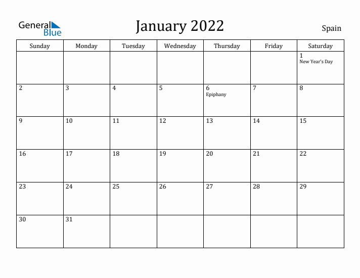 January 2022 Calendar Spain