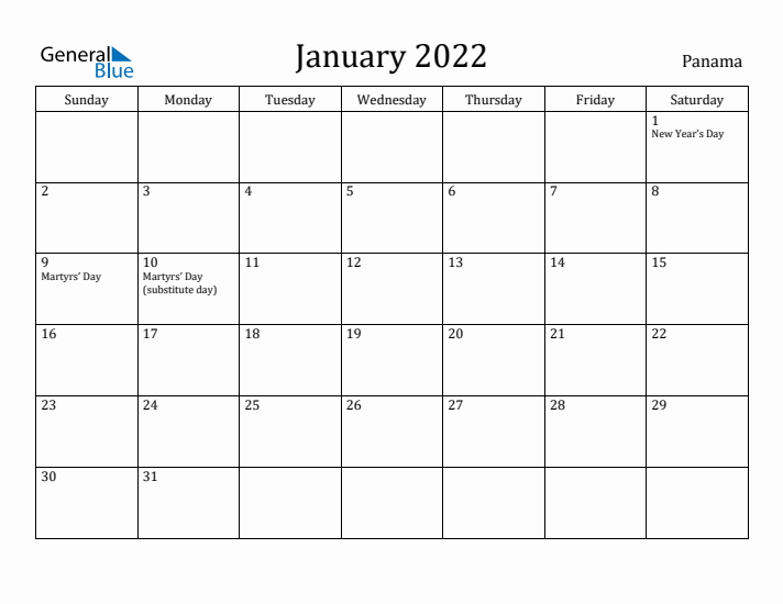 January 2022 Calendar Panama