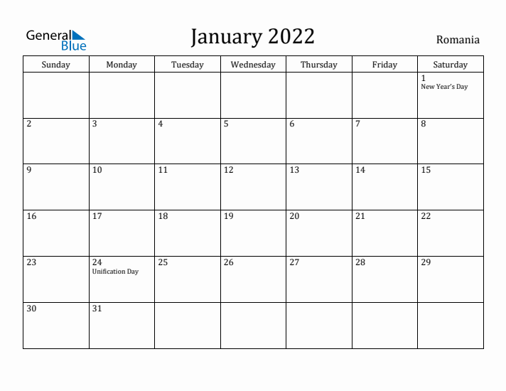January 2022 Calendar Romania