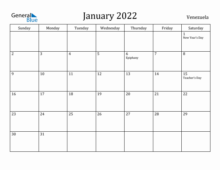 January 2022 Calendar Venezuela