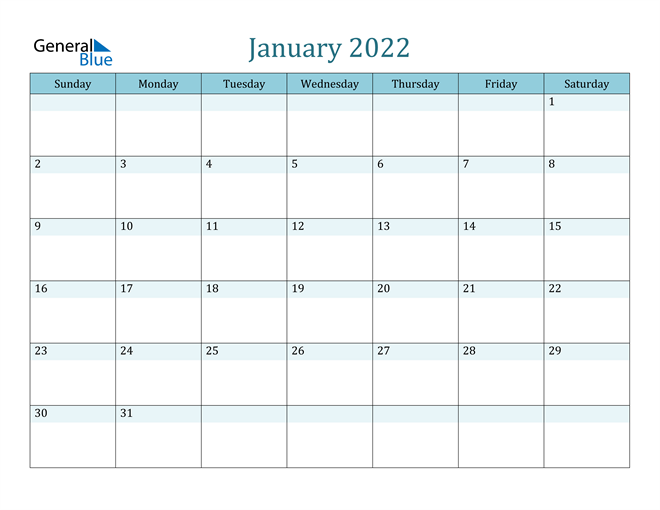  January 2022 Printable Calendar