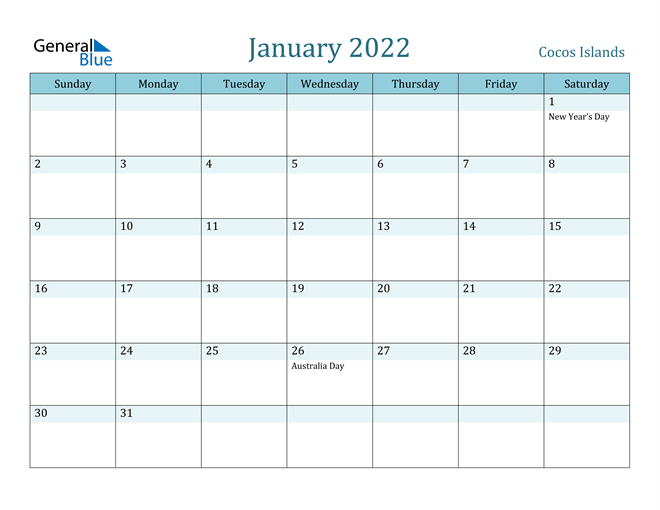 January 2022 Calendar with Holidays in PDF, Word, and Excel