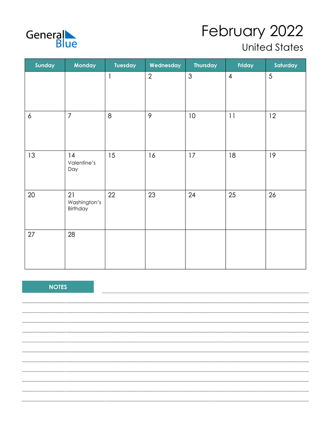February 2022 Calendar With Holidays Usa United States February 2022 Calendar With Holidays
