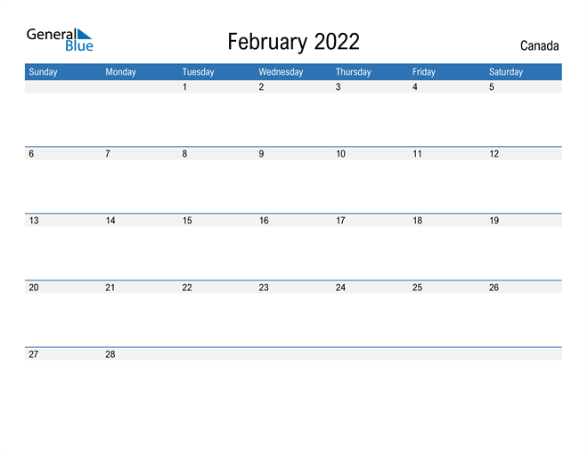 Canada February 2022 Calendar with Holidays