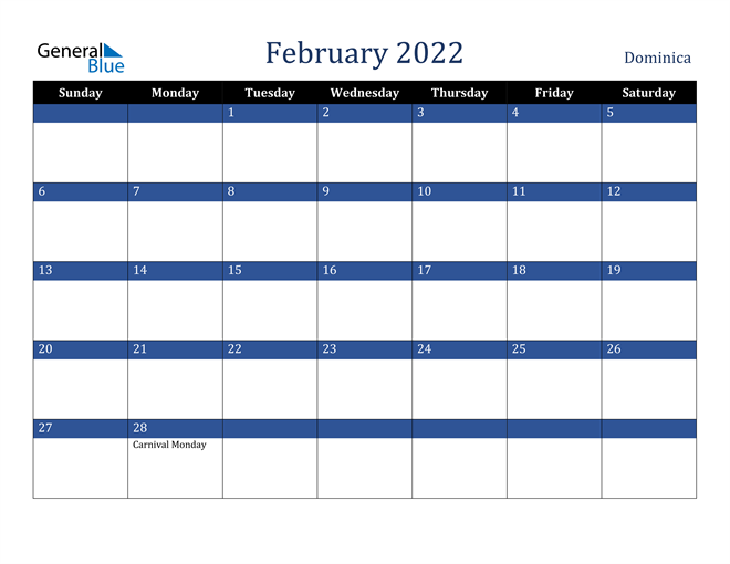 February 2022 Dominica Calendar