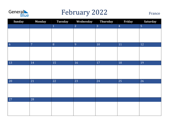 February 2022 France Calendar