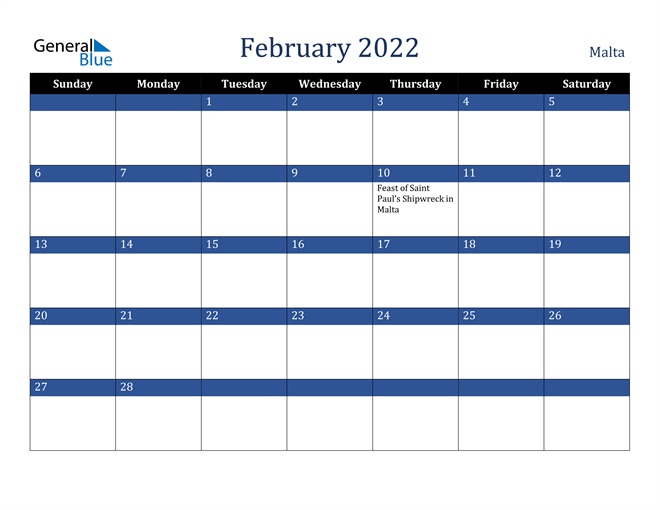 February 2022 Malta Calendar
