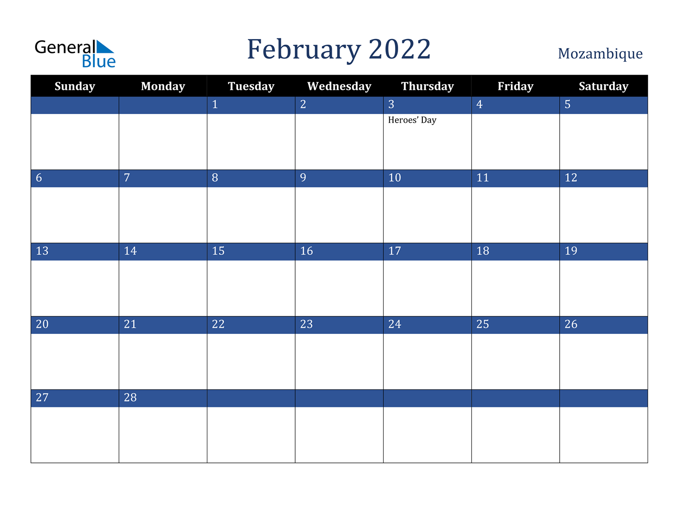 February 2022 Calendar - Mozambique