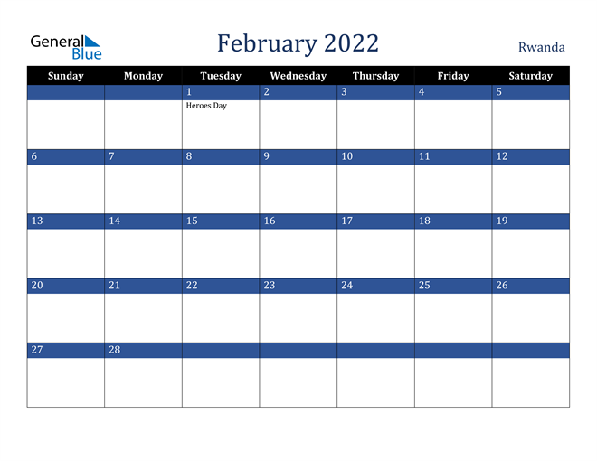 February 2022 Rwanda Calendar