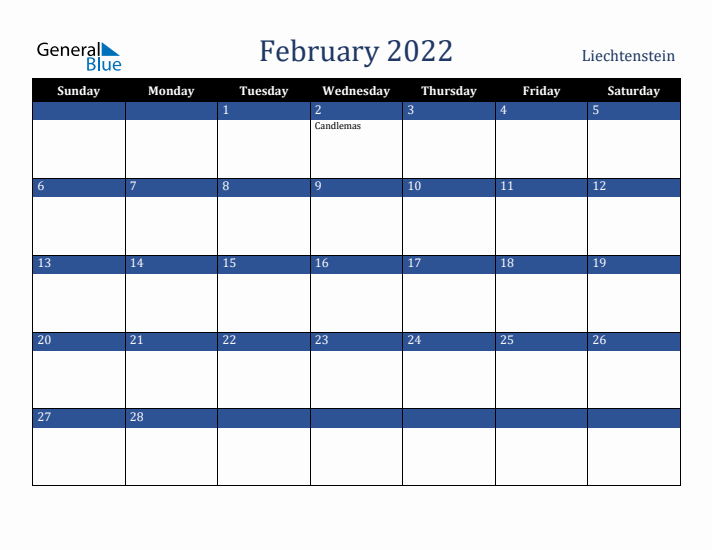 February 2022 Liechtenstein Calendar (Sunday Start)