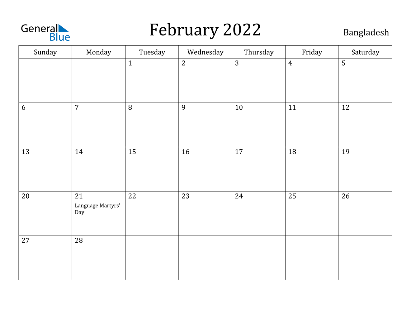 february 2022 calendar bangladesh