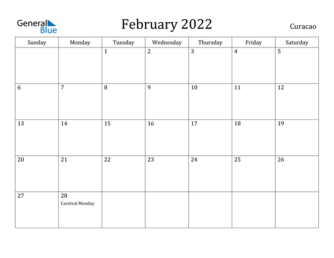 February 2022 Calendar Curacao
