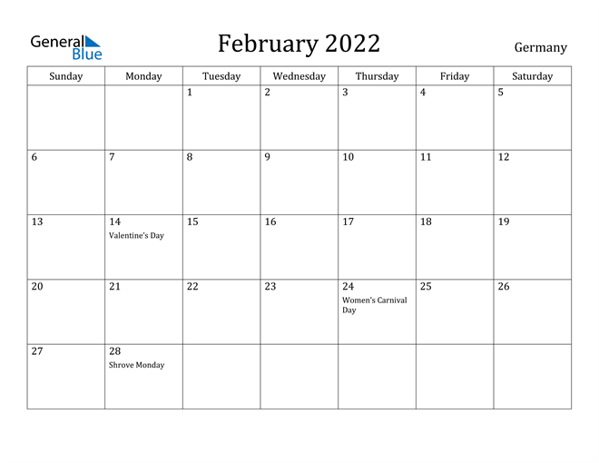 February 2022 Calendar Germany