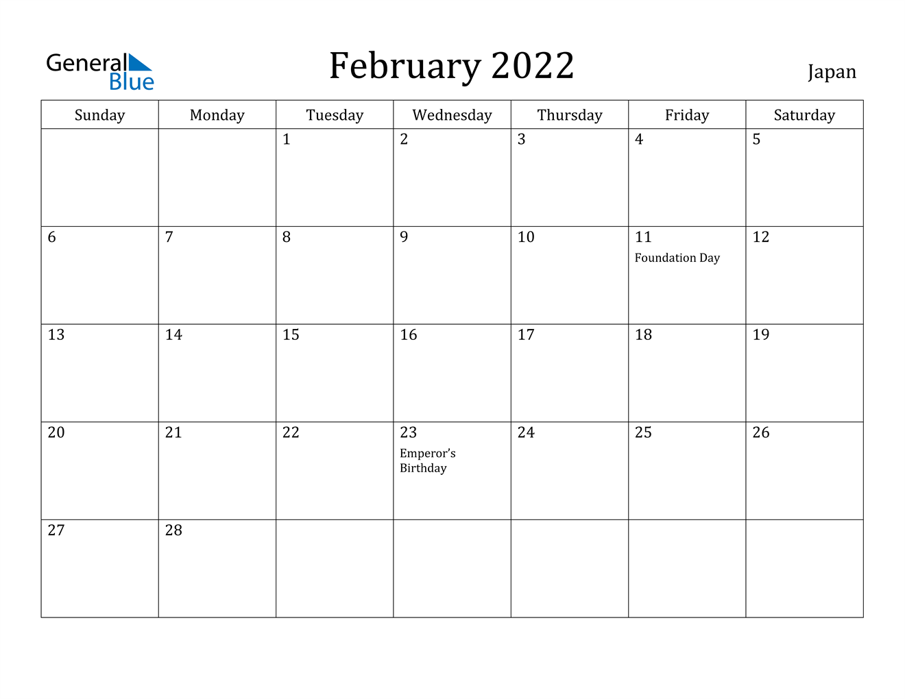 february 2022 calendar japan