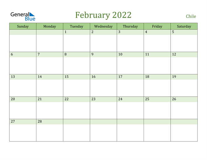 February 2022 Calendar with Chile Holidays