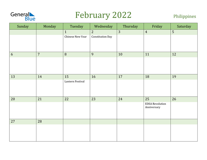 February 2022 Calendar Holidays Philippines February 2022 Calendar With Holidays