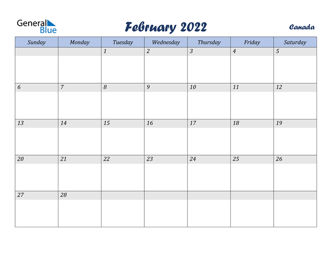 canada february 2022 calendar with holidays