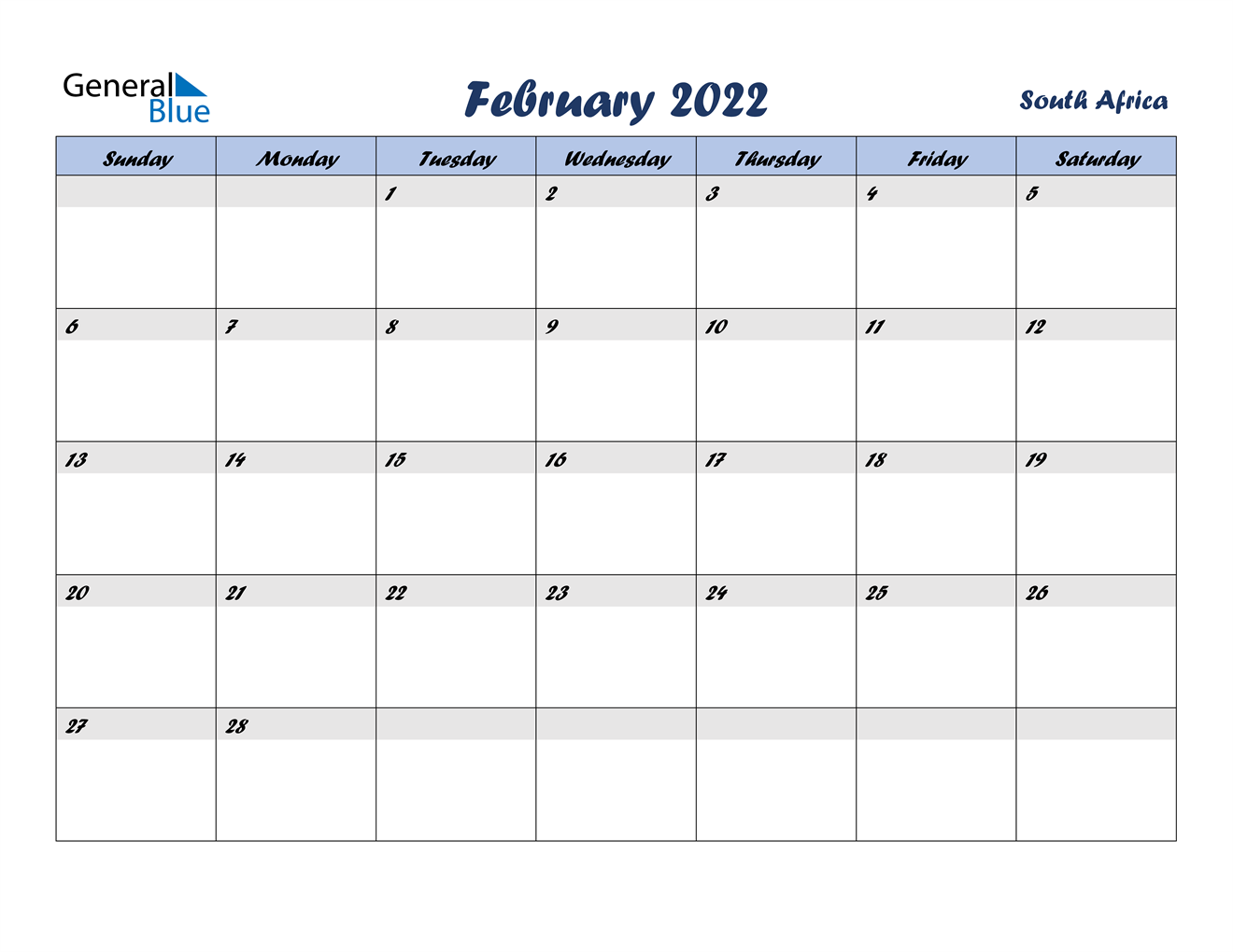 february 2022 calendar south africa