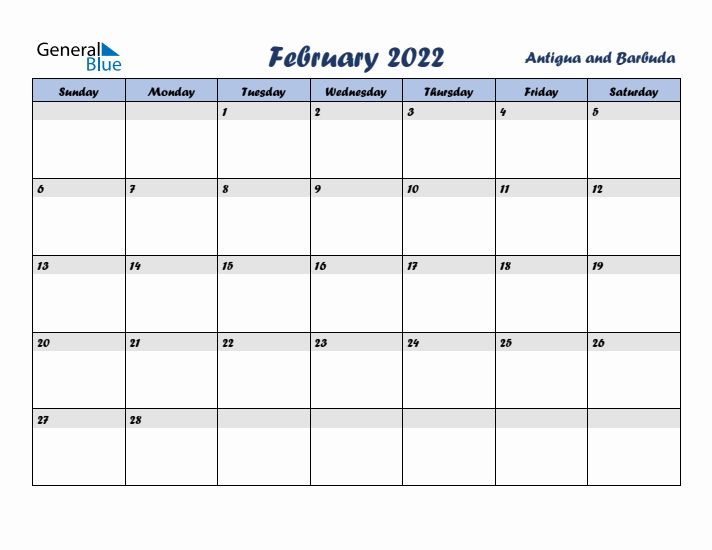 February 2022 Calendar with Holidays in Antigua and Barbuda