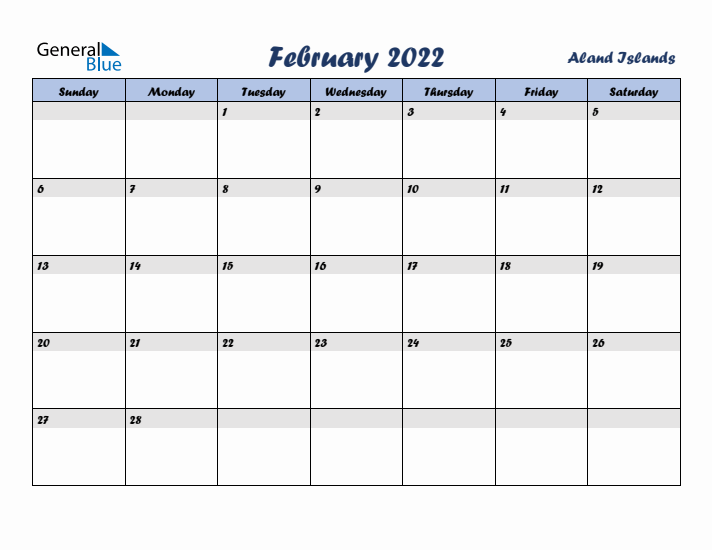 February 2022 Calendar with Holidays in Aland Islands