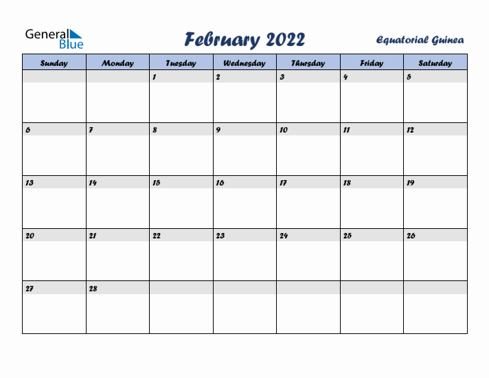 February 2022 Calendar with Holidays in Equatorial Guinea
