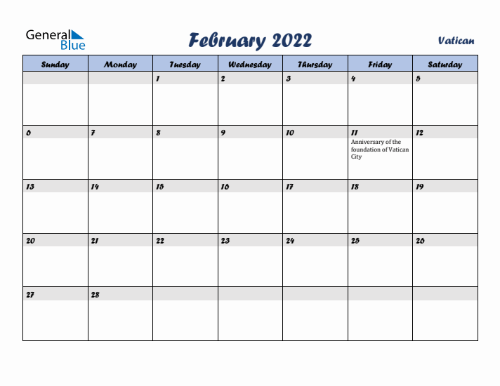 February 2022 Calendar with Holidays in Vatican