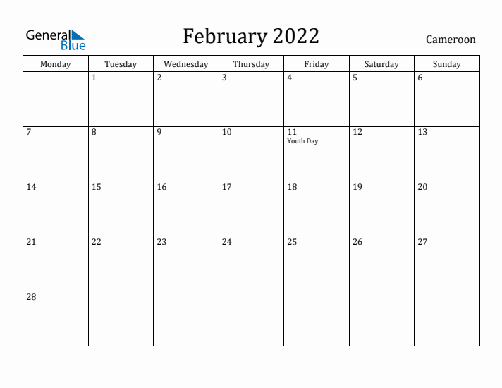 February 2022 Calendar Cameroon