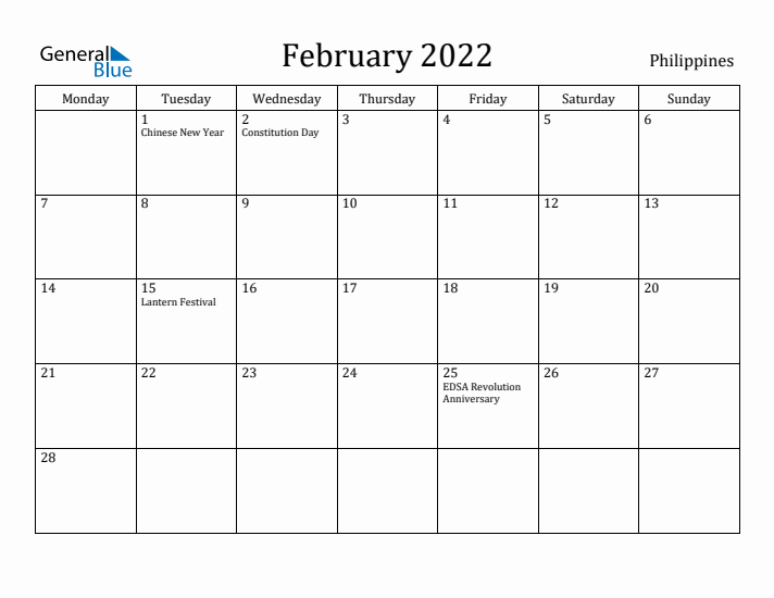 February 2022 Calendar Philippines