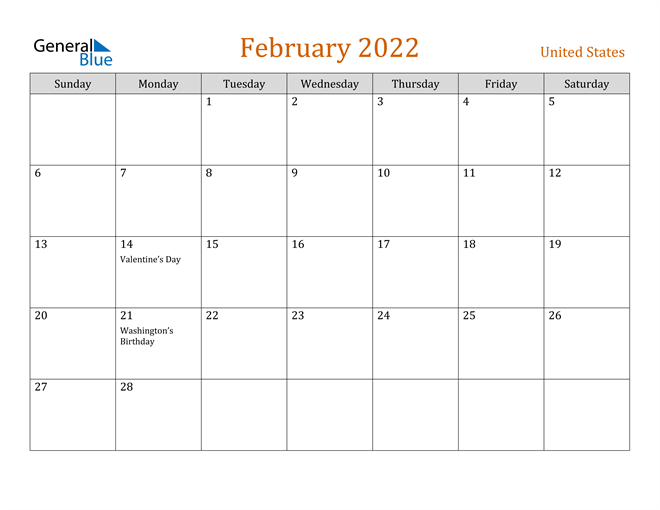 February 2022 Calendar Holidays United States February 2022 Calendar With Holidays