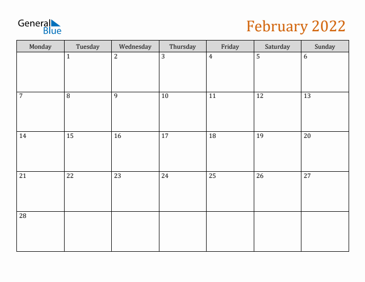 Editable February 2022 Calendar