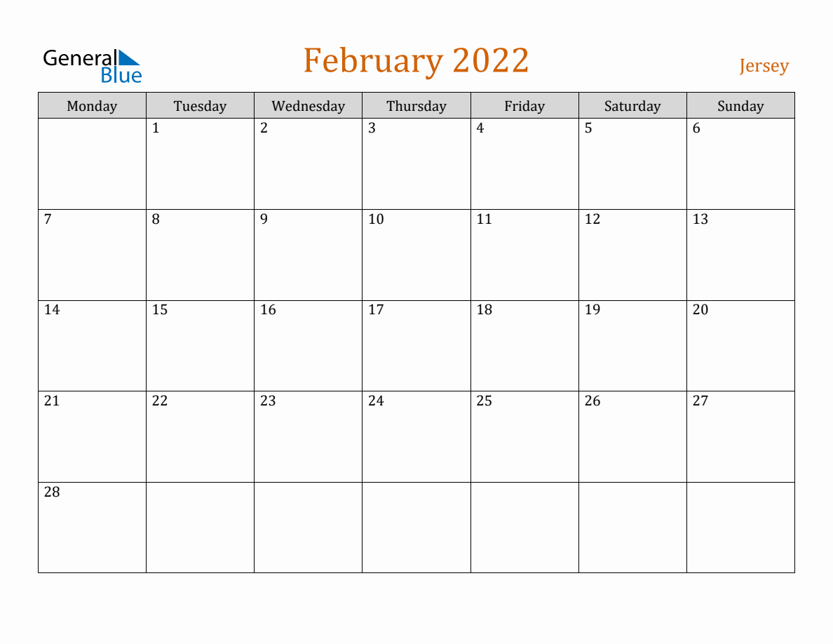 Free February 2022 Jersey Calendar